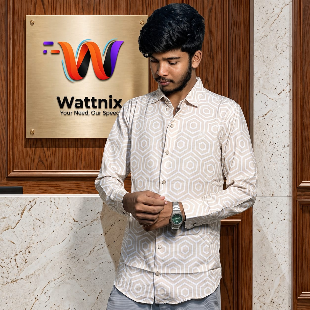 Premium Geometric Print Zafran Full Sleeve Shirt